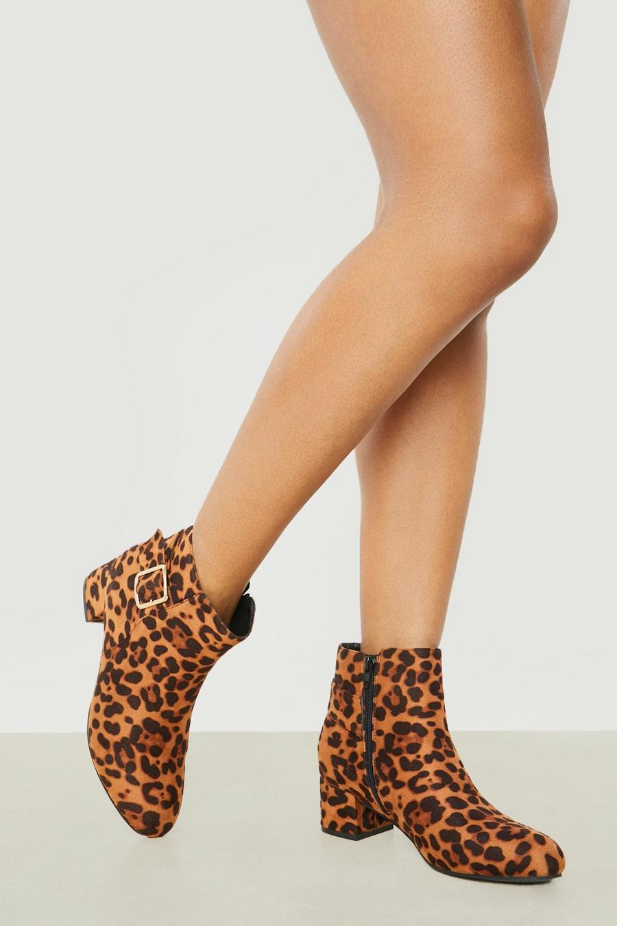 Leopard Low Block Heel Shoe Boots