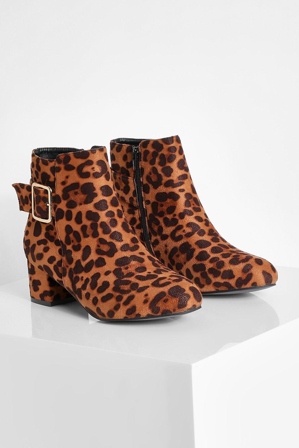 hoksml Womens Boots Women's Plus-size Low Heel Suede Leopard Print