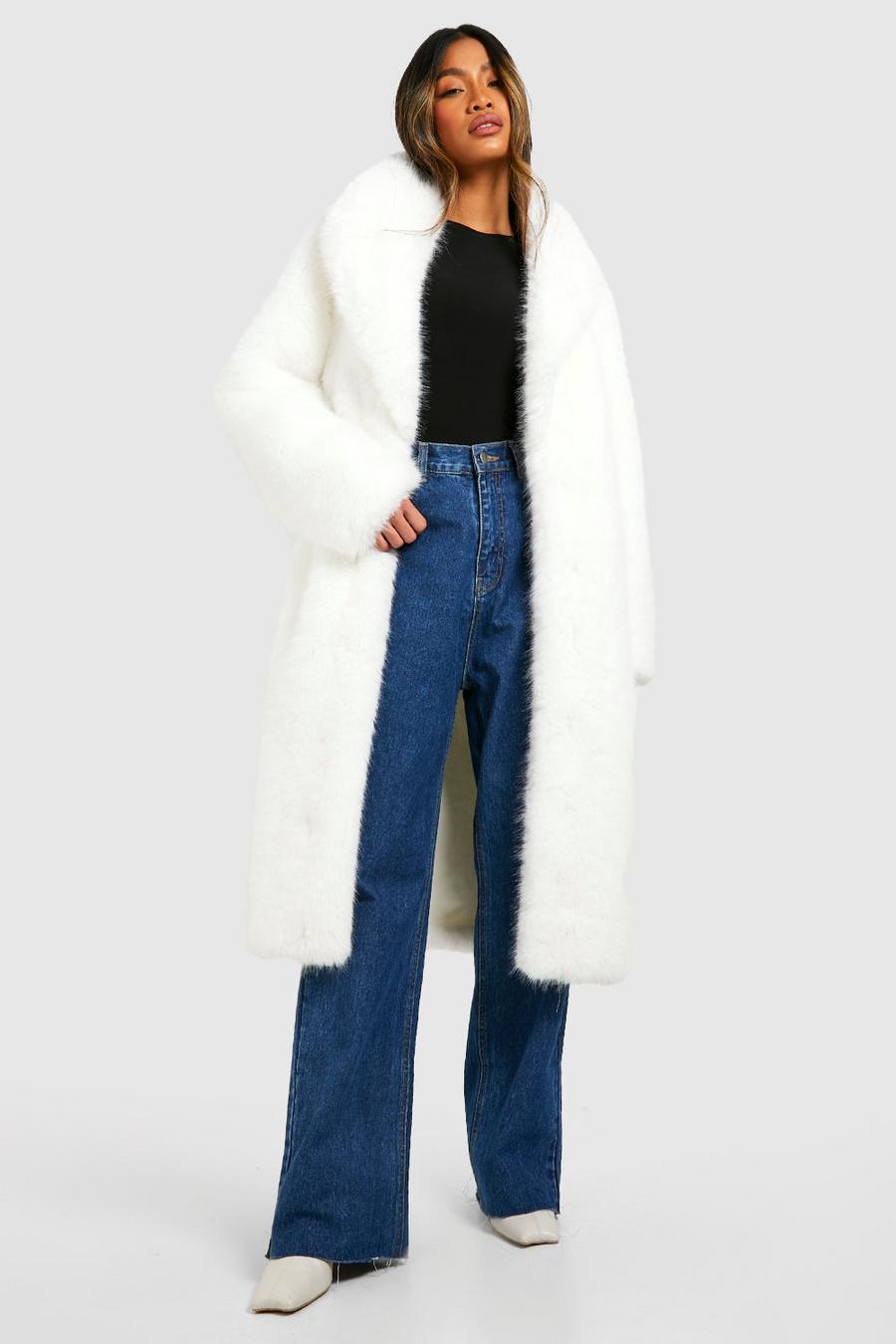 White Lange Oversized Premium Faux Fur Jas image number 1