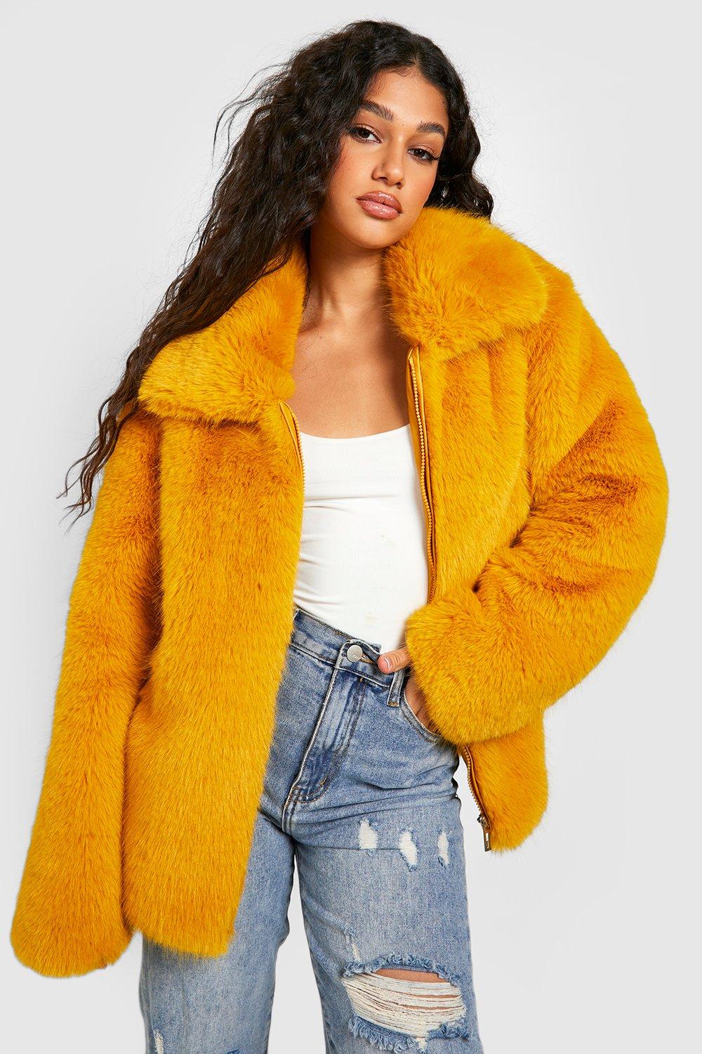 Mustard shop fur coat