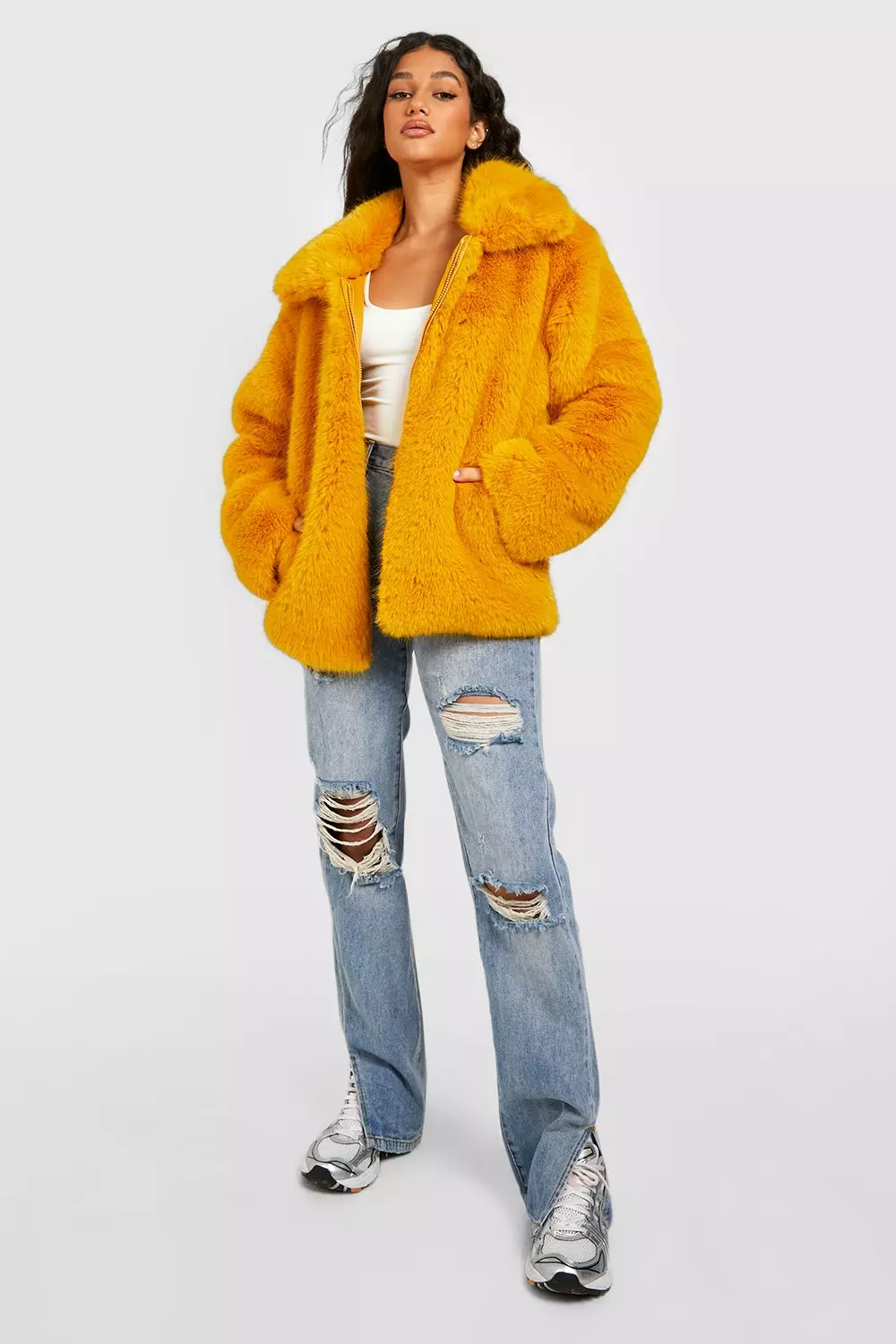 Mustard faux hotsell fur jacket