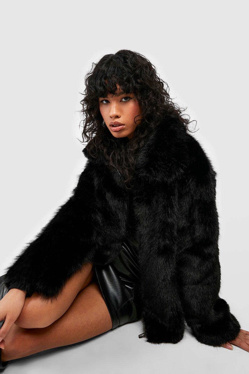 Ladies black faux fur coat uk sale