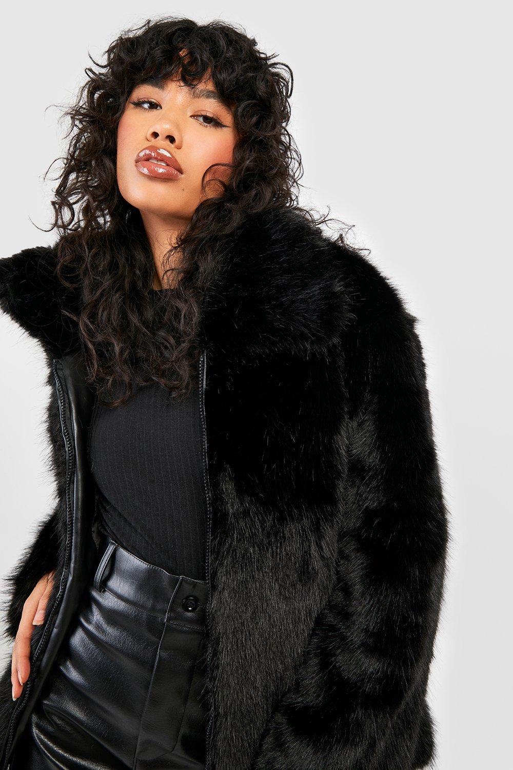 Oversized black cheap fur coat