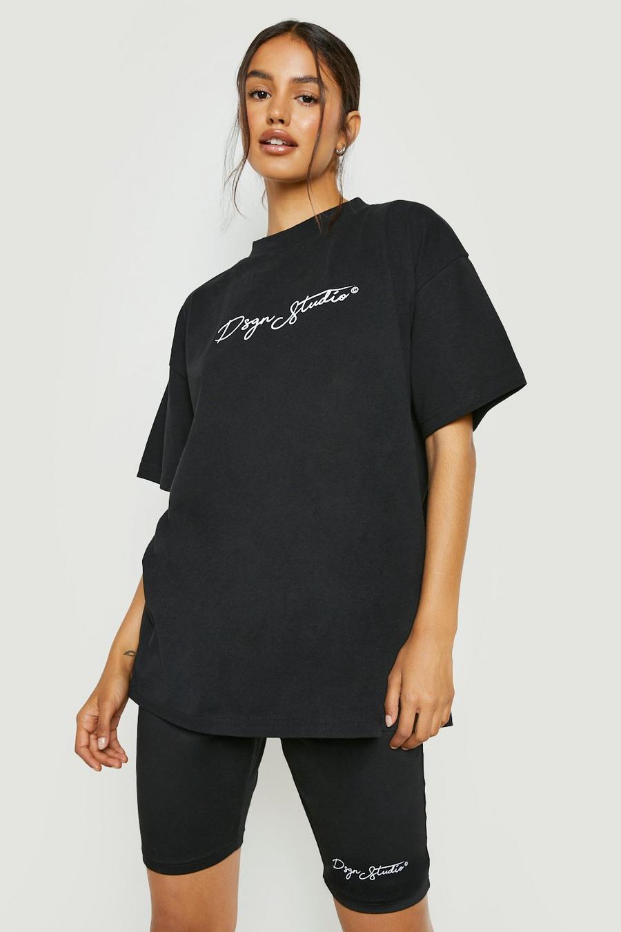 T-Shirt mit Slogan & Radlershorts, Black schwarz