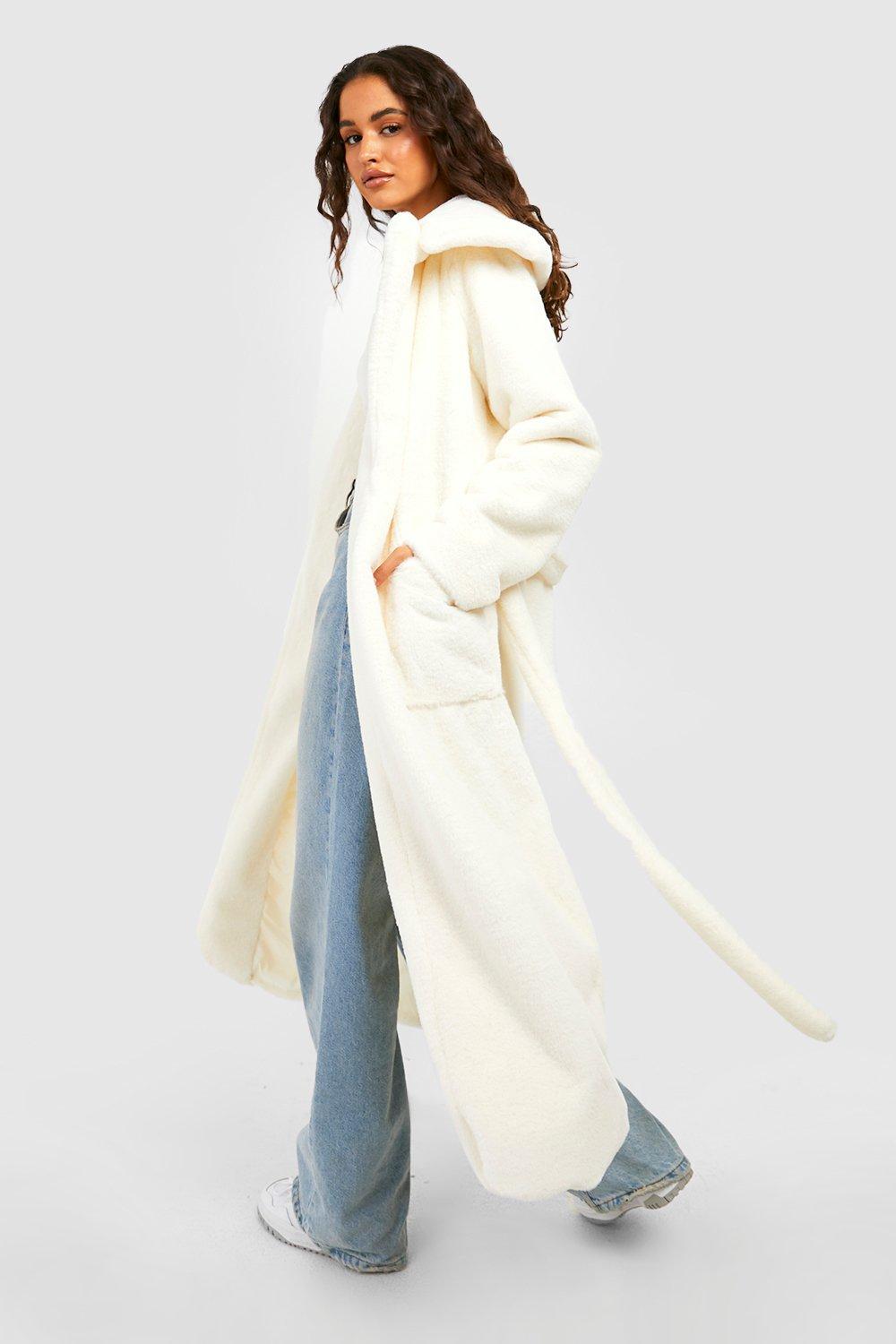 Belted hot sale cream coat