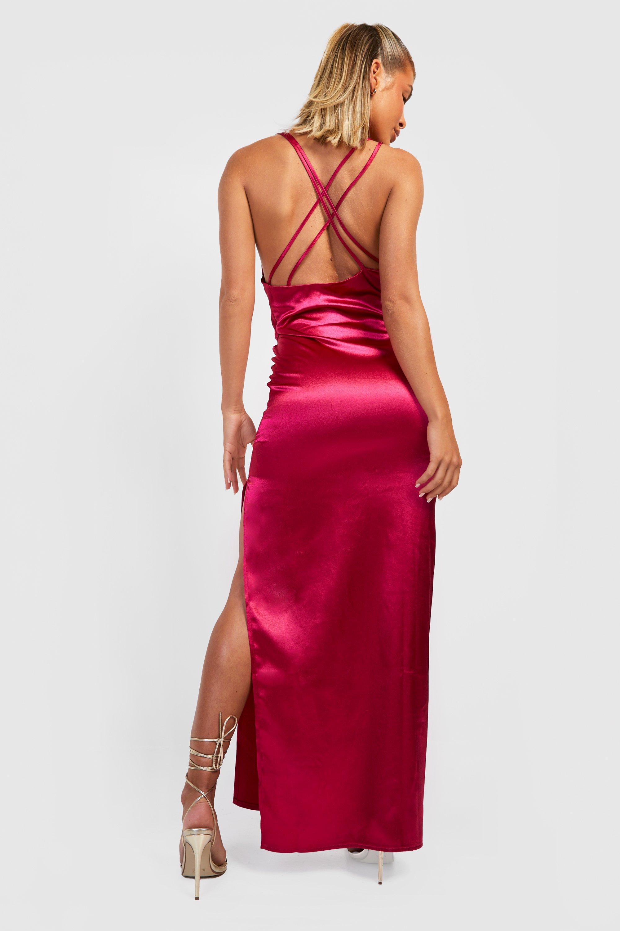 Satin strappy 2024 back dress