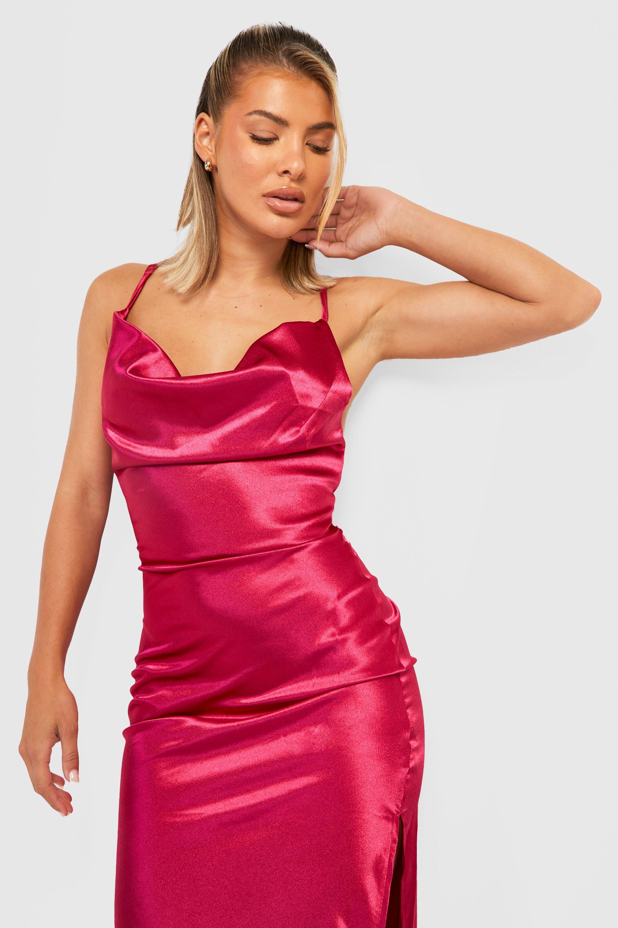 Strappy back cowl outlet neck satin midi dress