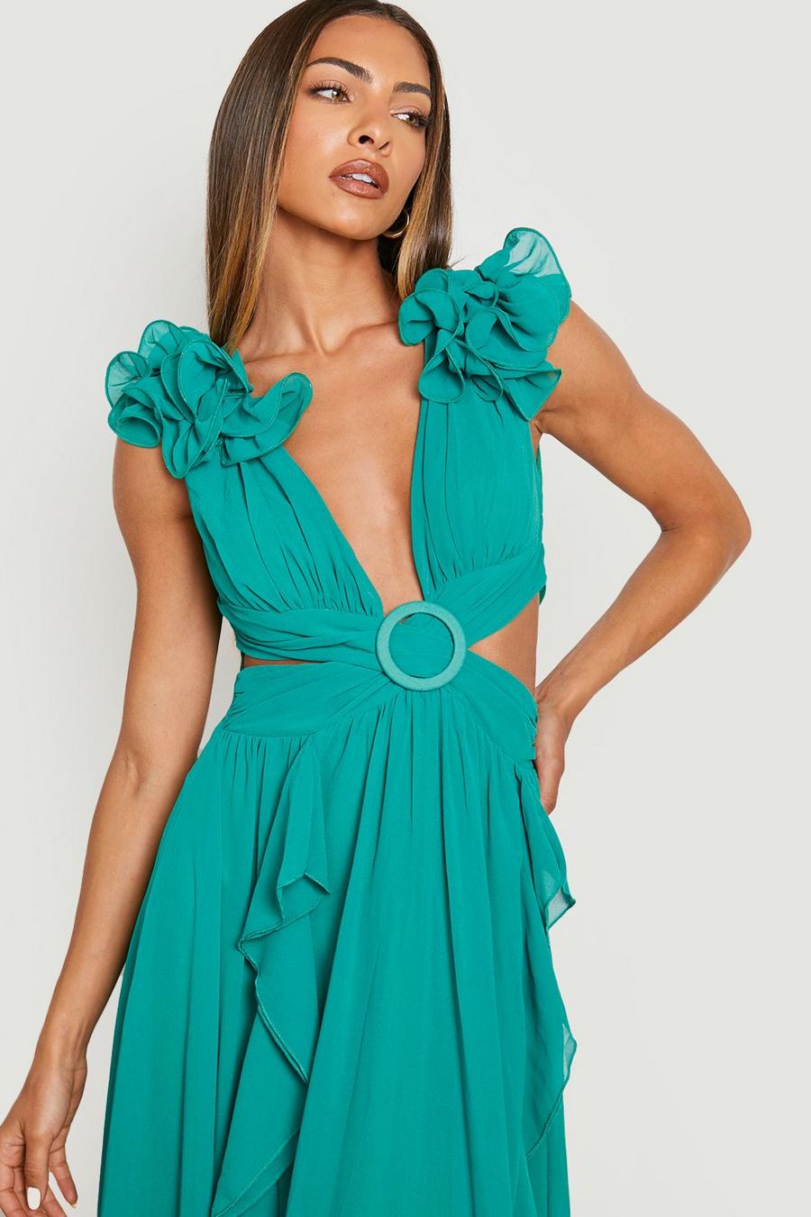 Green Flutter Sleeve Maxi Dress image number 1