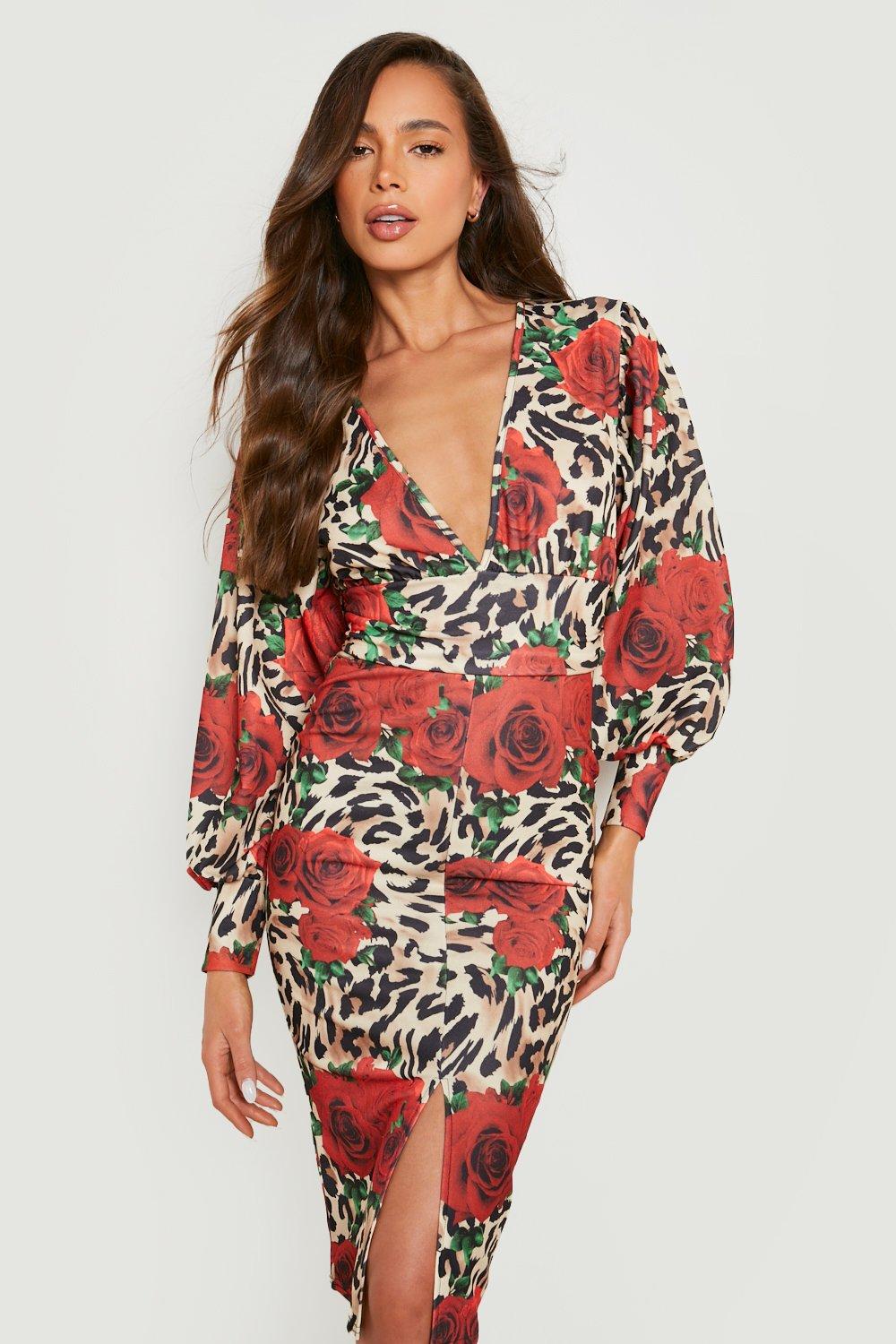 Rose and hot sale leopard print dress