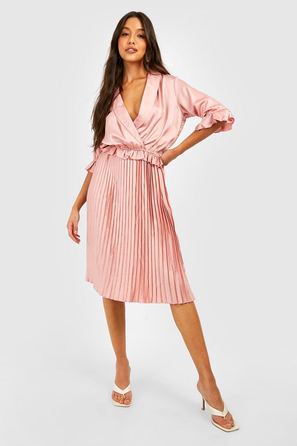 boohoo pink satin dress