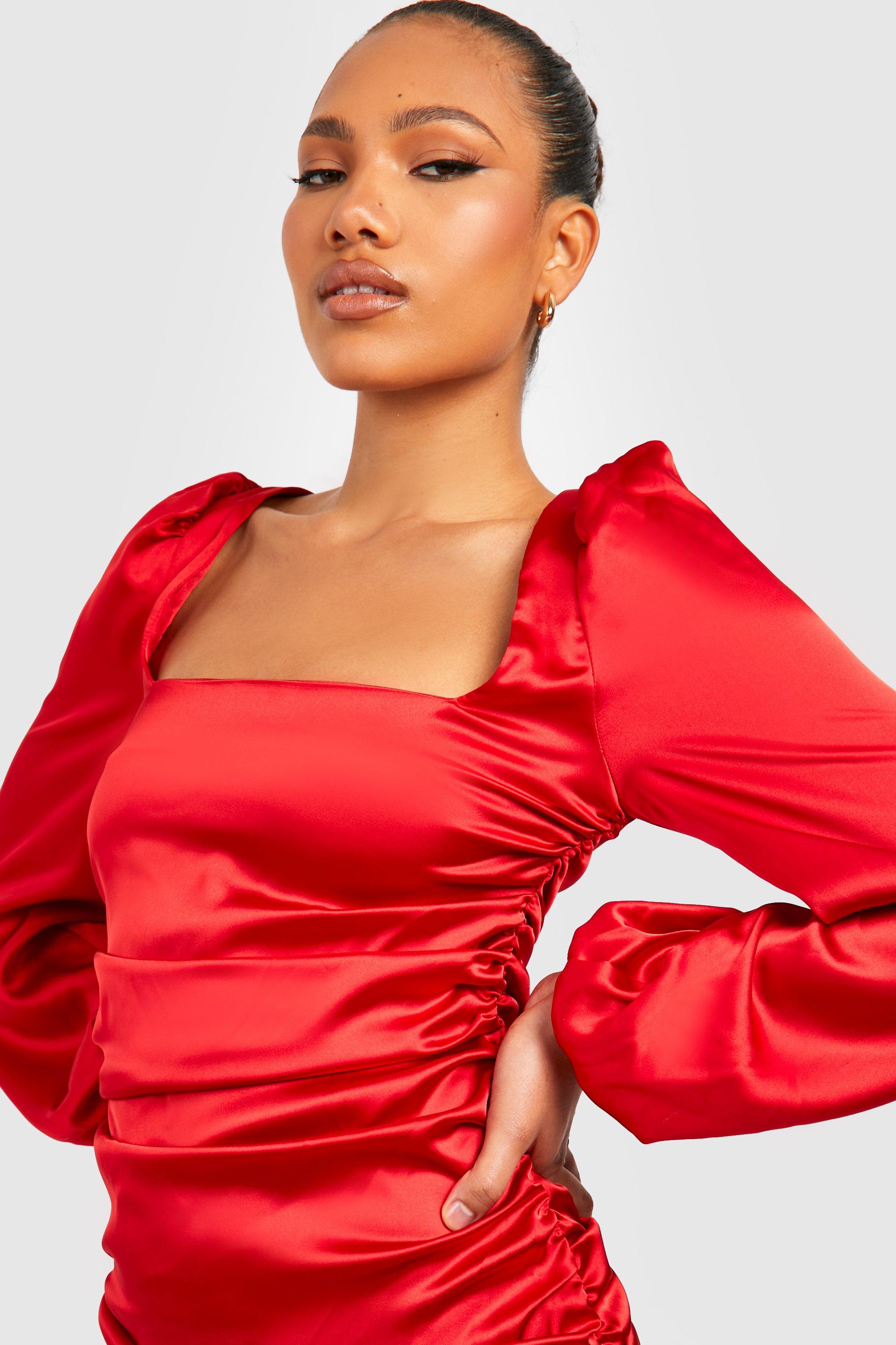 Boohoo red satin outlet dress