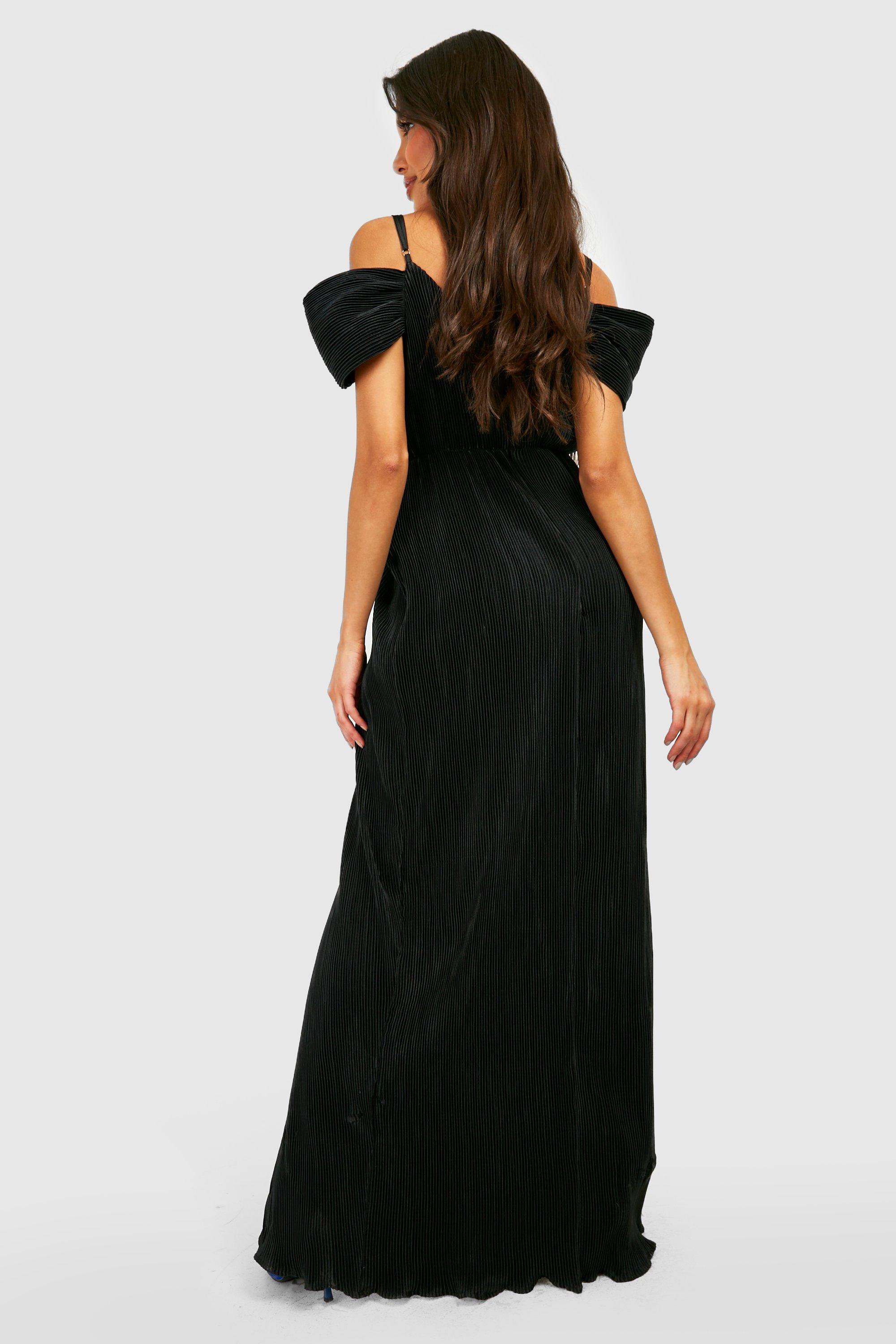 Plisse Cold Shoulder Wrap Maxi Dress