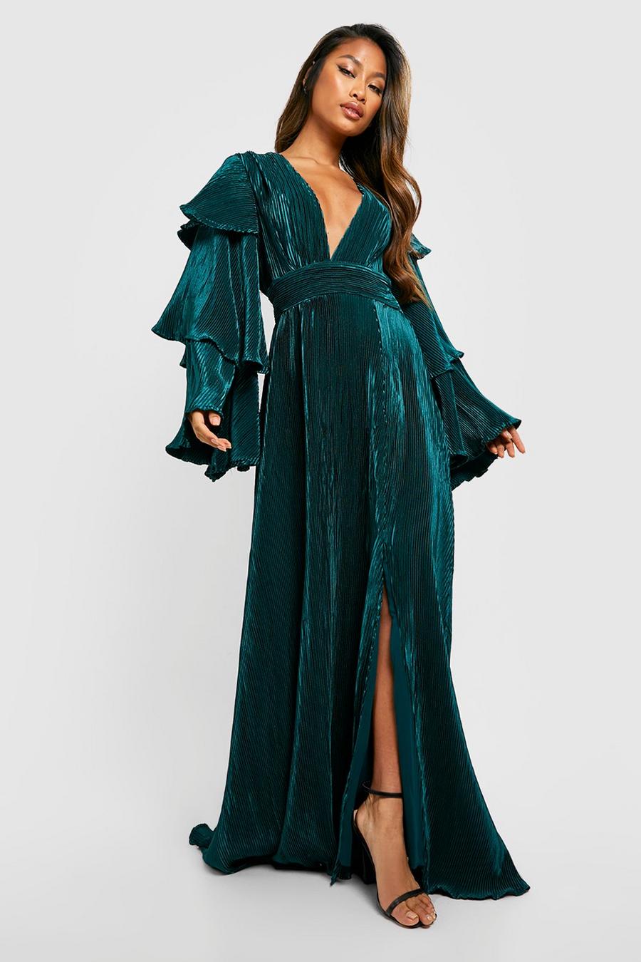 Emerald Plisse Layered Sleeve Maxi Dress image number 1