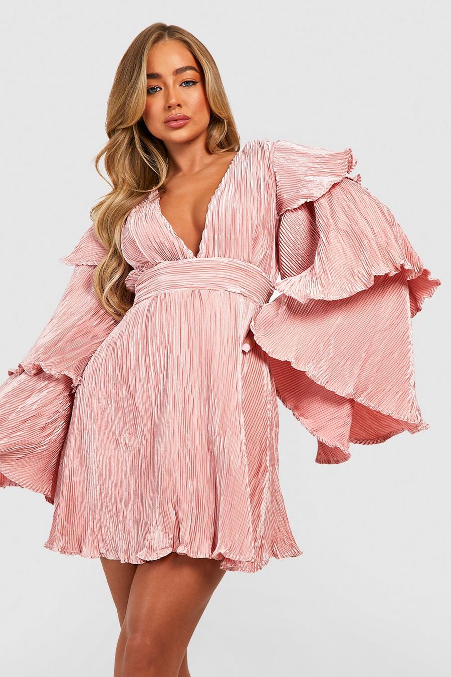 Blush pink Plisse Layered Sleeve Mini Dress