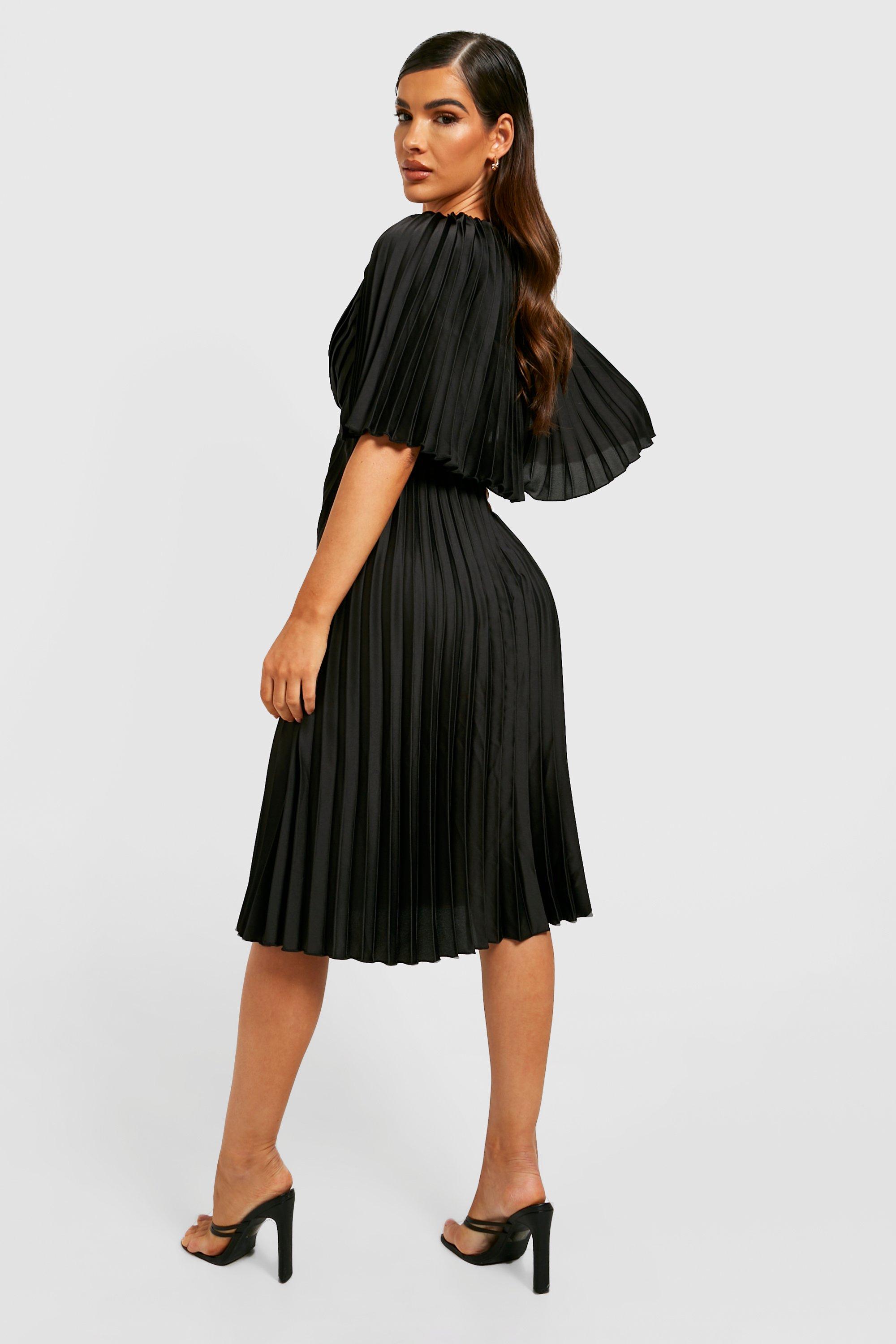 Mairee black satin hot sale pleated midi dress