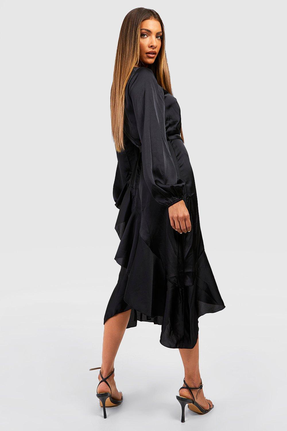 Long sleeve black 2024 high low dress