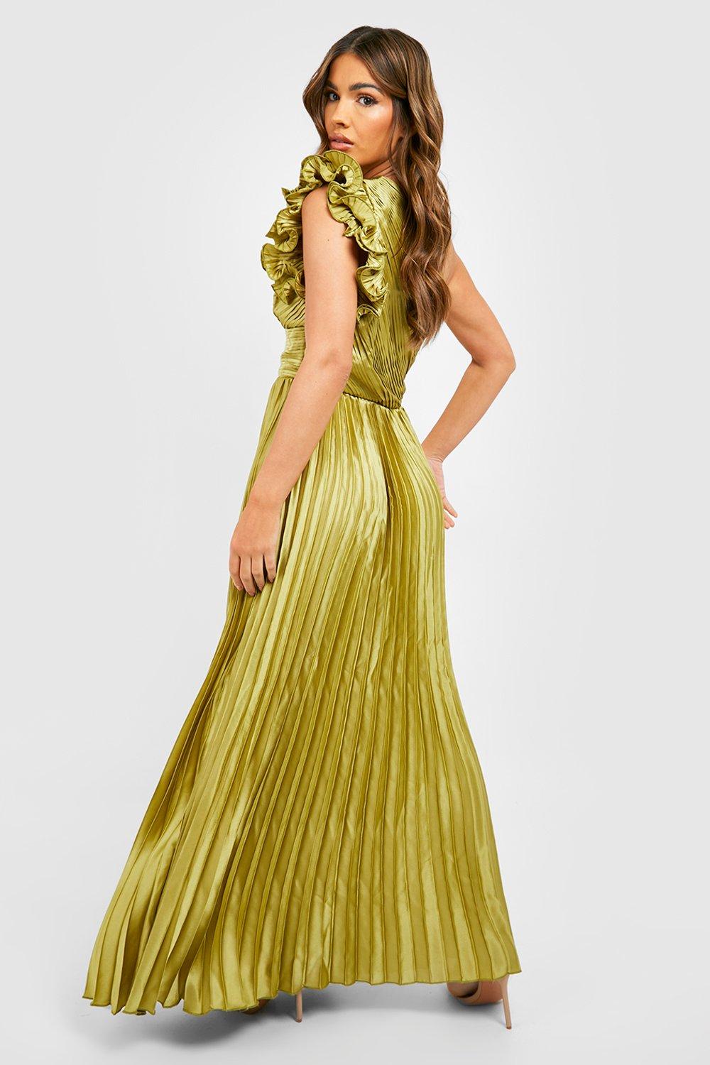 Pleated ruffle maxi dress best sale