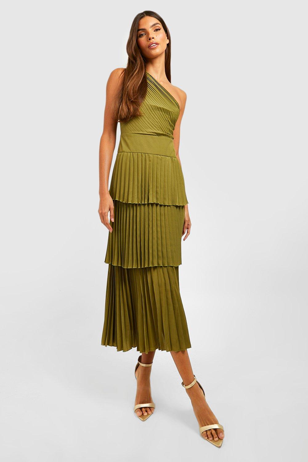 Pleated ruffle 2025 midi dress