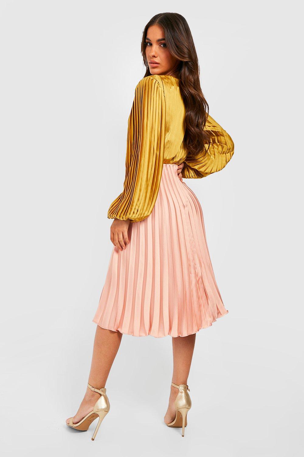 Boohoo pleated midi dress best sale