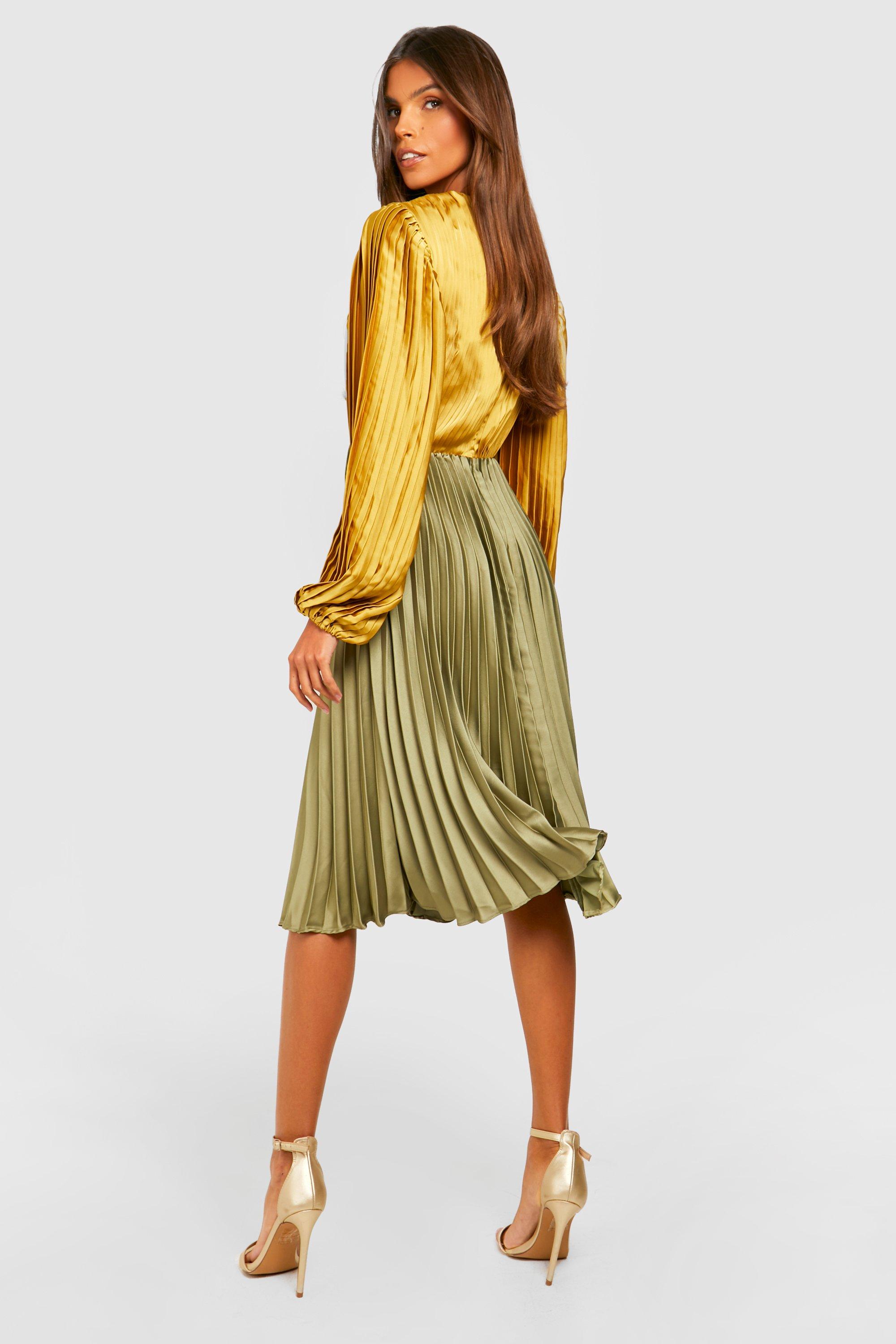Colour block pleated dress sales
