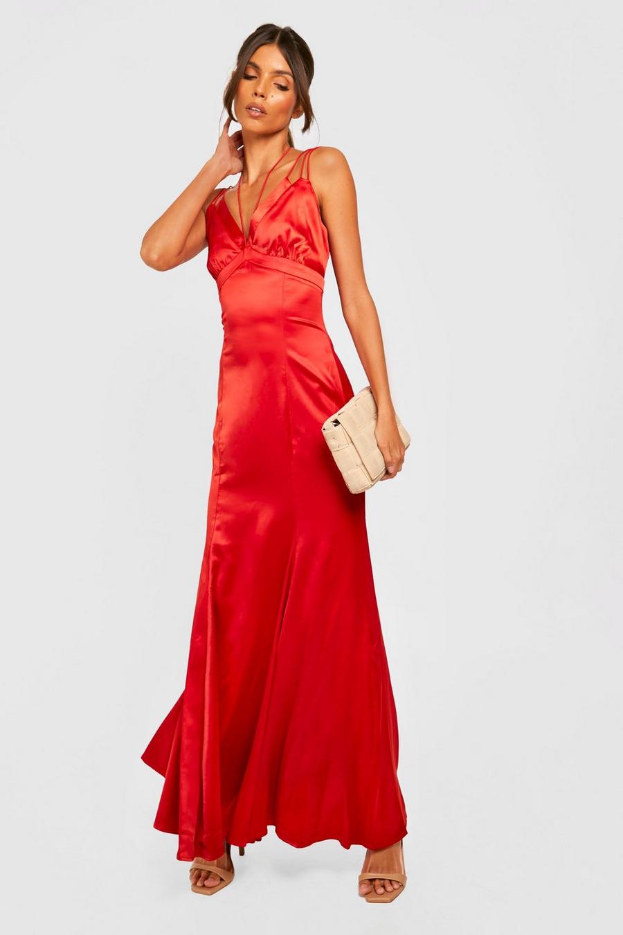 Rust Satin Strappy Occasion Maxi Dress image number 1