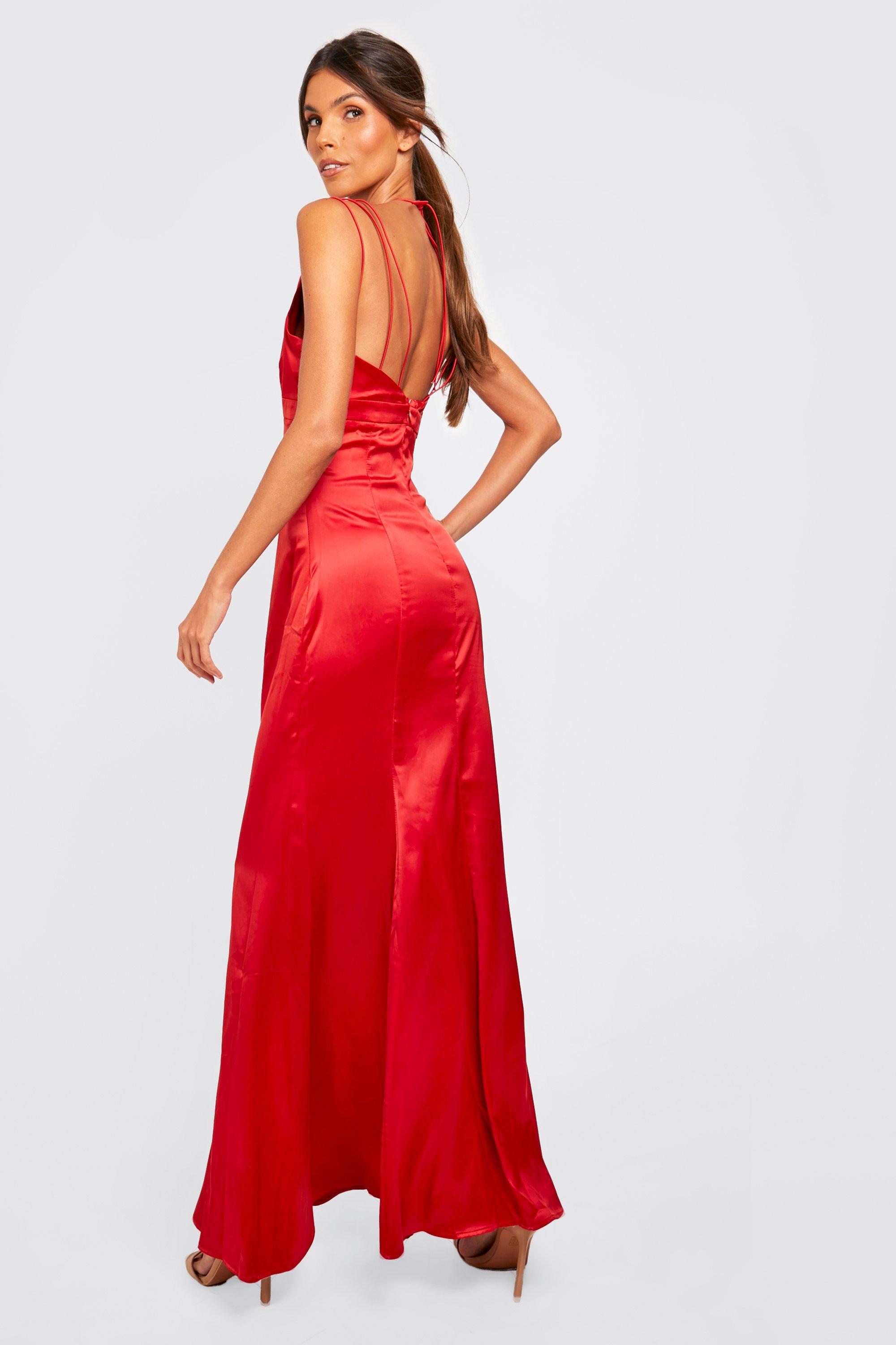 Red strappy satin dress sales