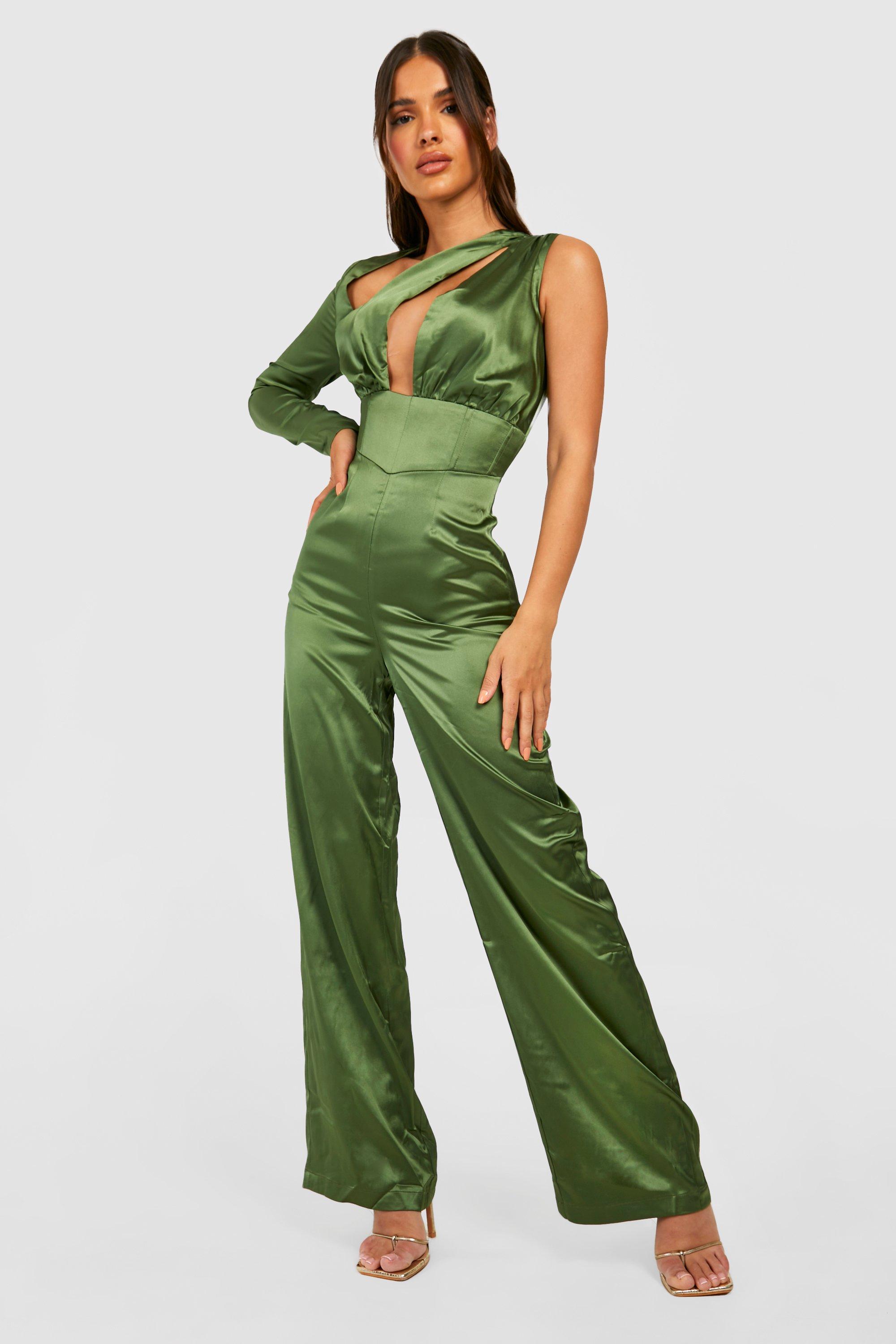 Missguided green deals satin jumpsuit