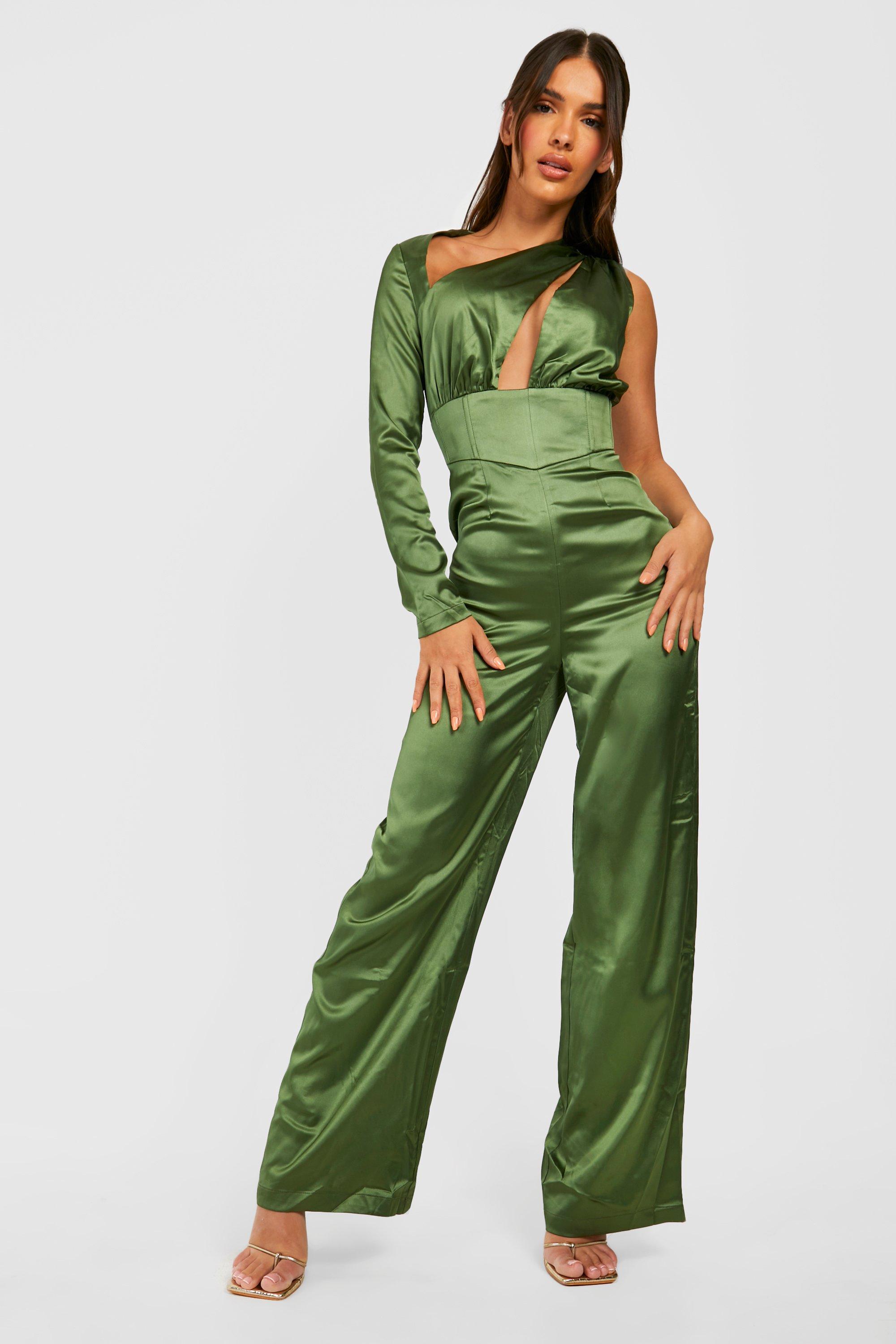 Satin Cut Out One Shoulder Jumpsuit boohoo NZ