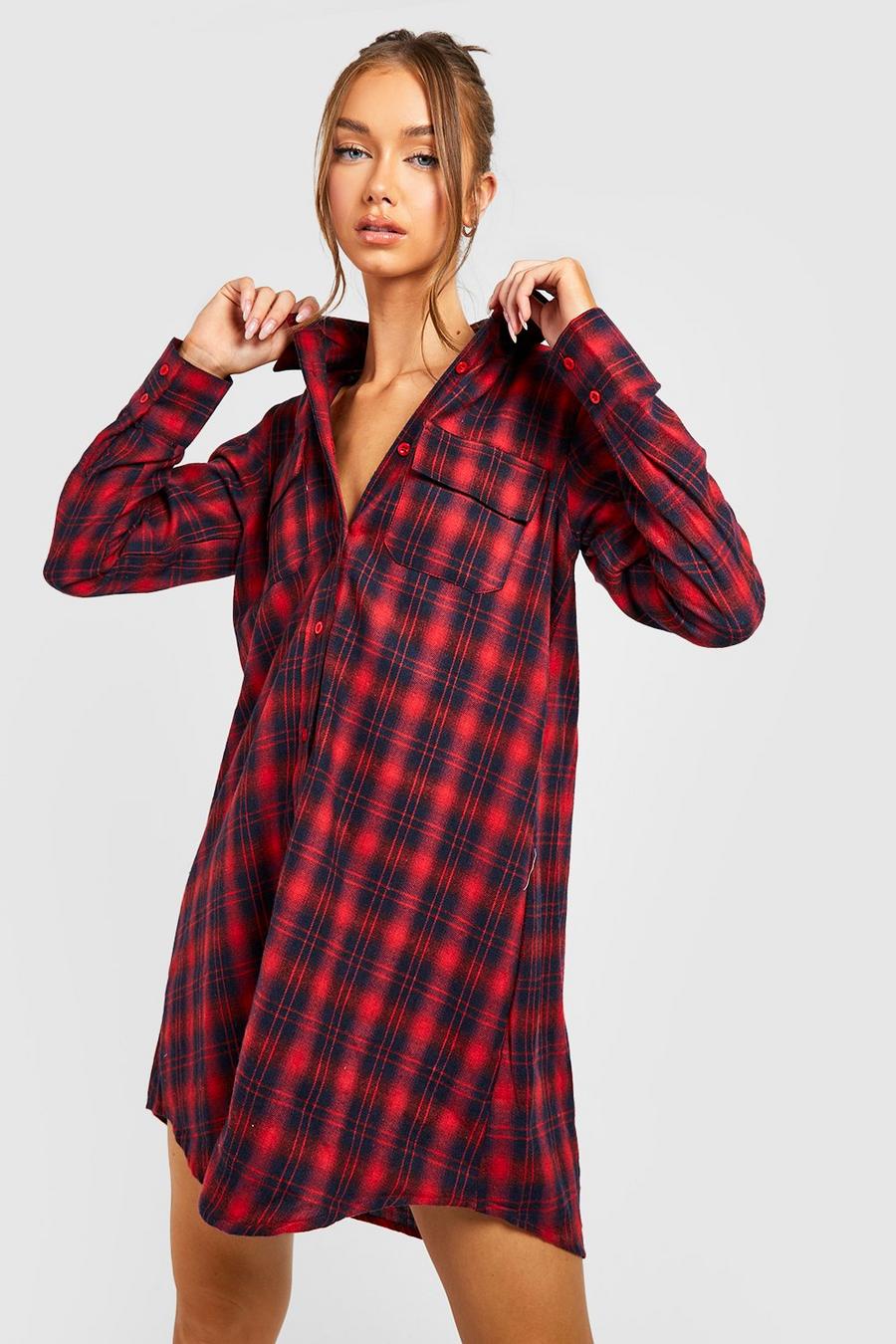 Red Check Oversized Shirt Dress image number 1