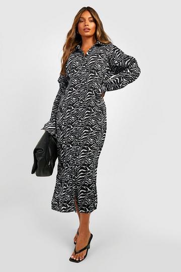 Premium Plisse Zebra Shirt Dress black