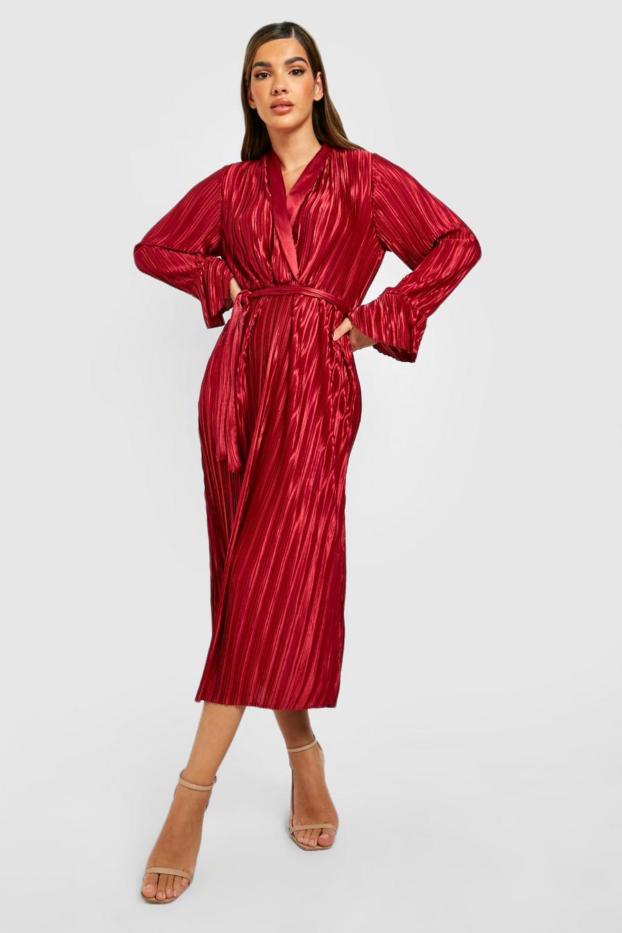 Berry Premium Plisse Wrap Midi Dress image number 1