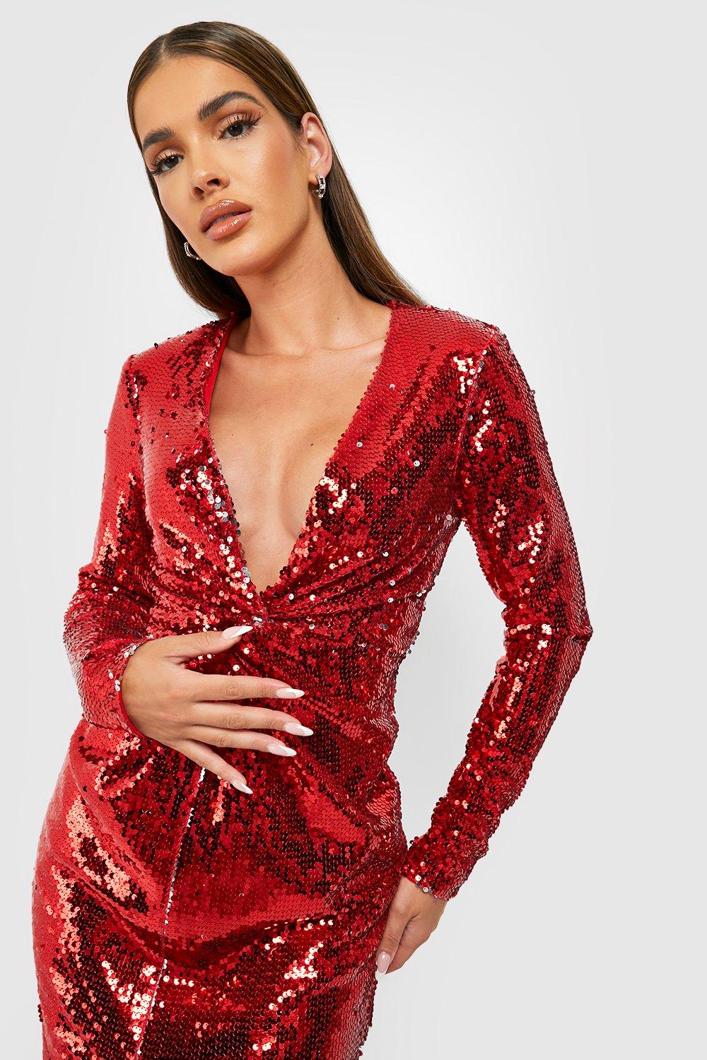 Sequin Twist Front Midi Party Dress boohoo FI