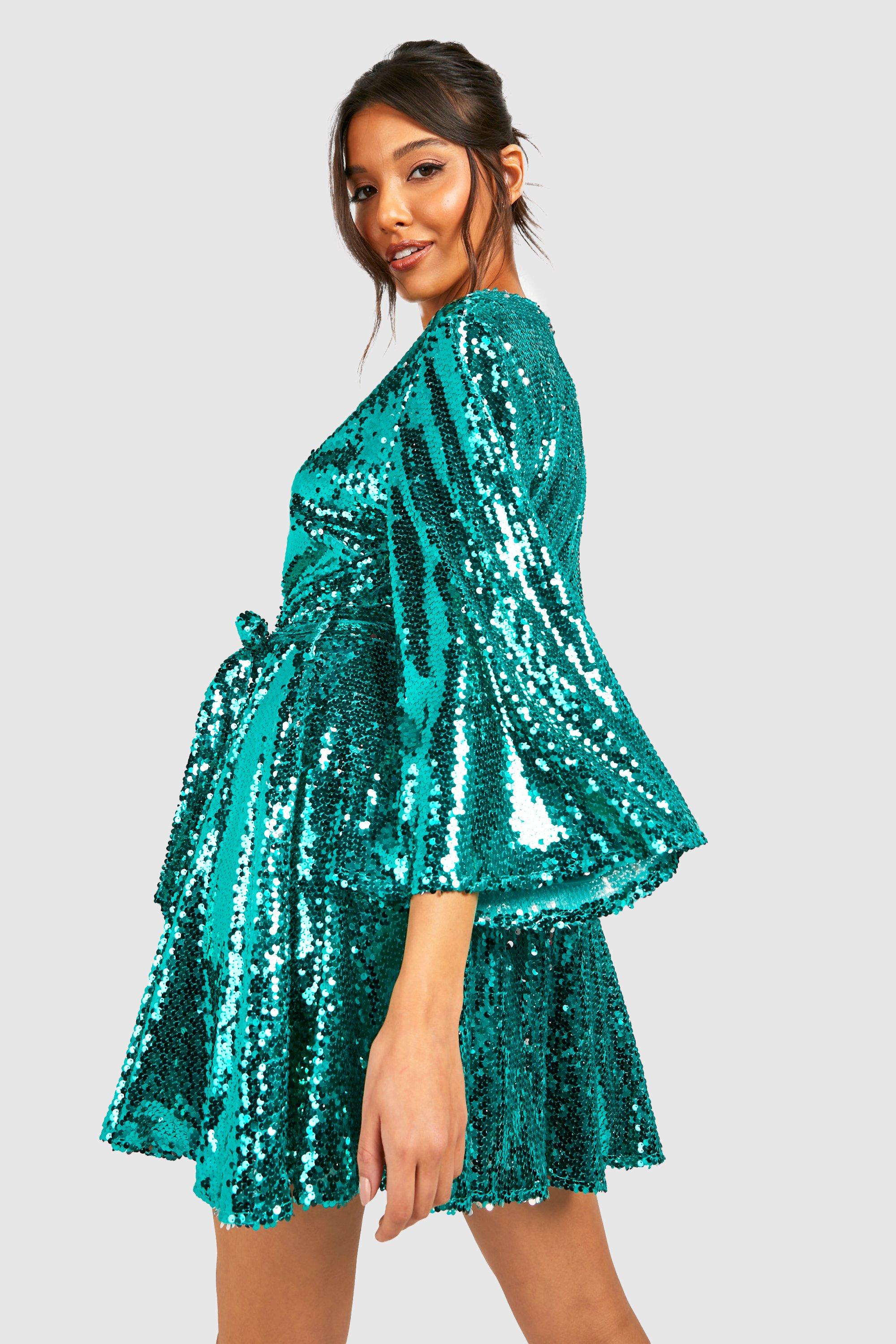 Green sequin store party dress