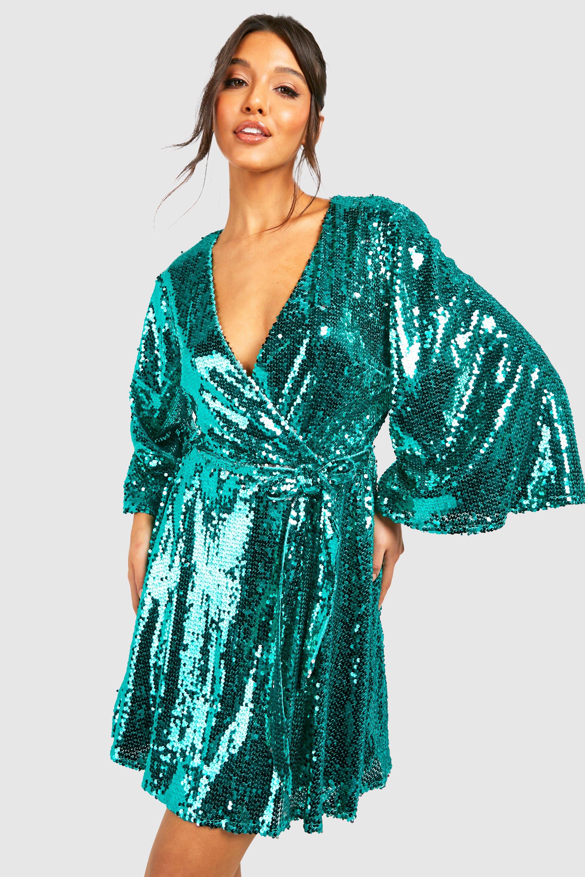 Green sequin hot sale party dress