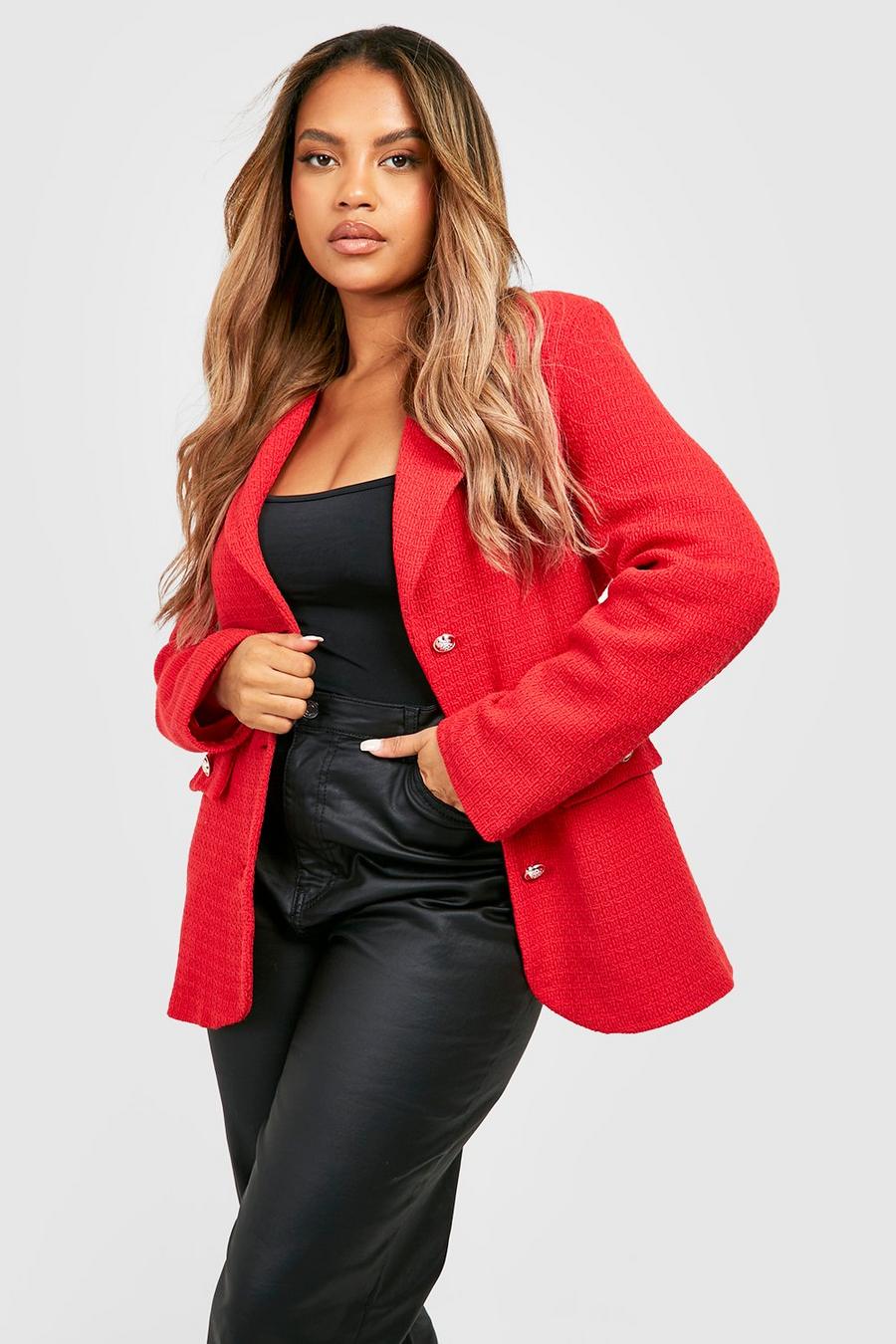 Red Plus Boucle Double Breasted Blazer
