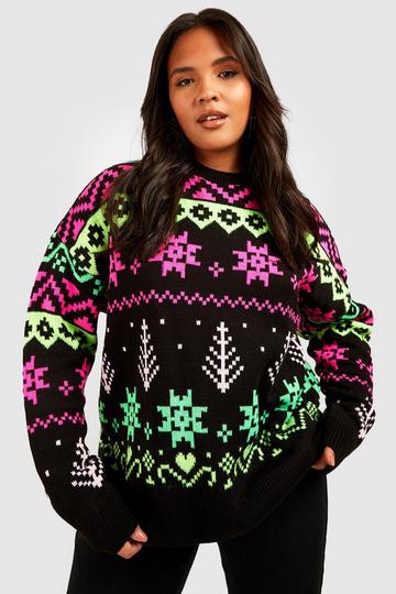 Plus Neon Fairisle Christmas Sweater black