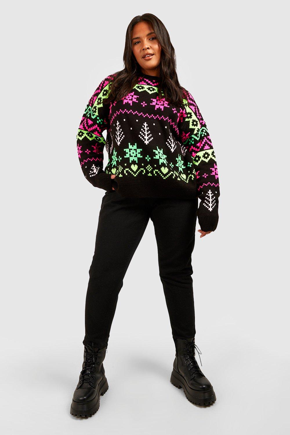 Women's Plus Neon Fairisle Christmas Jumper