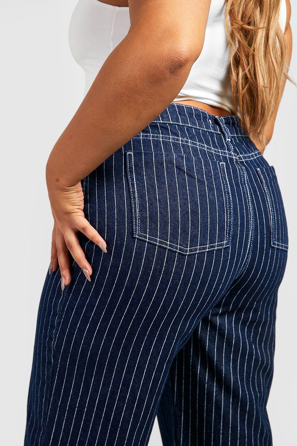 high waisted pinstripe jeans