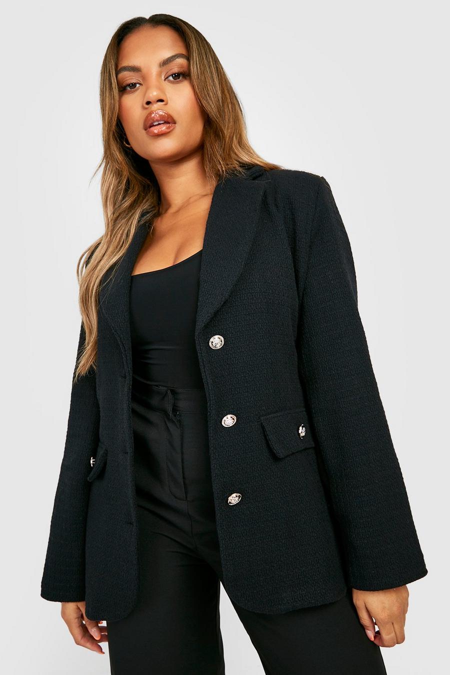 Black Plus Boucle Double Breasted Blazer image number 1