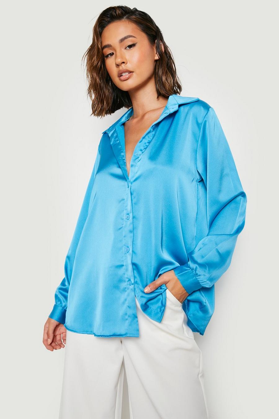 Aqua blå Oversized Satin Shirt