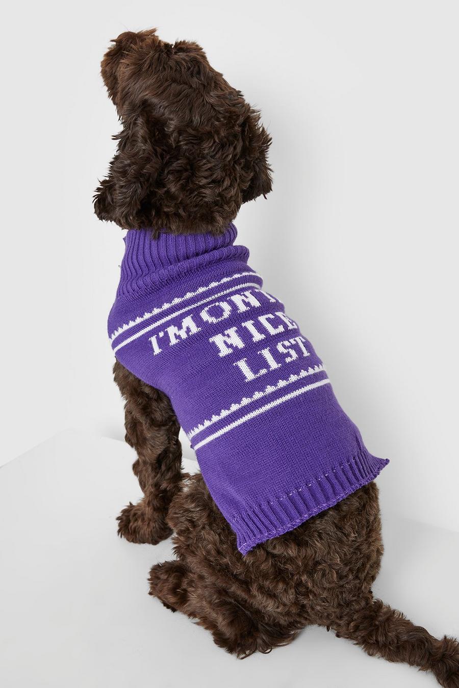 Purple Nice List Slogan Dog Christmas Sweater