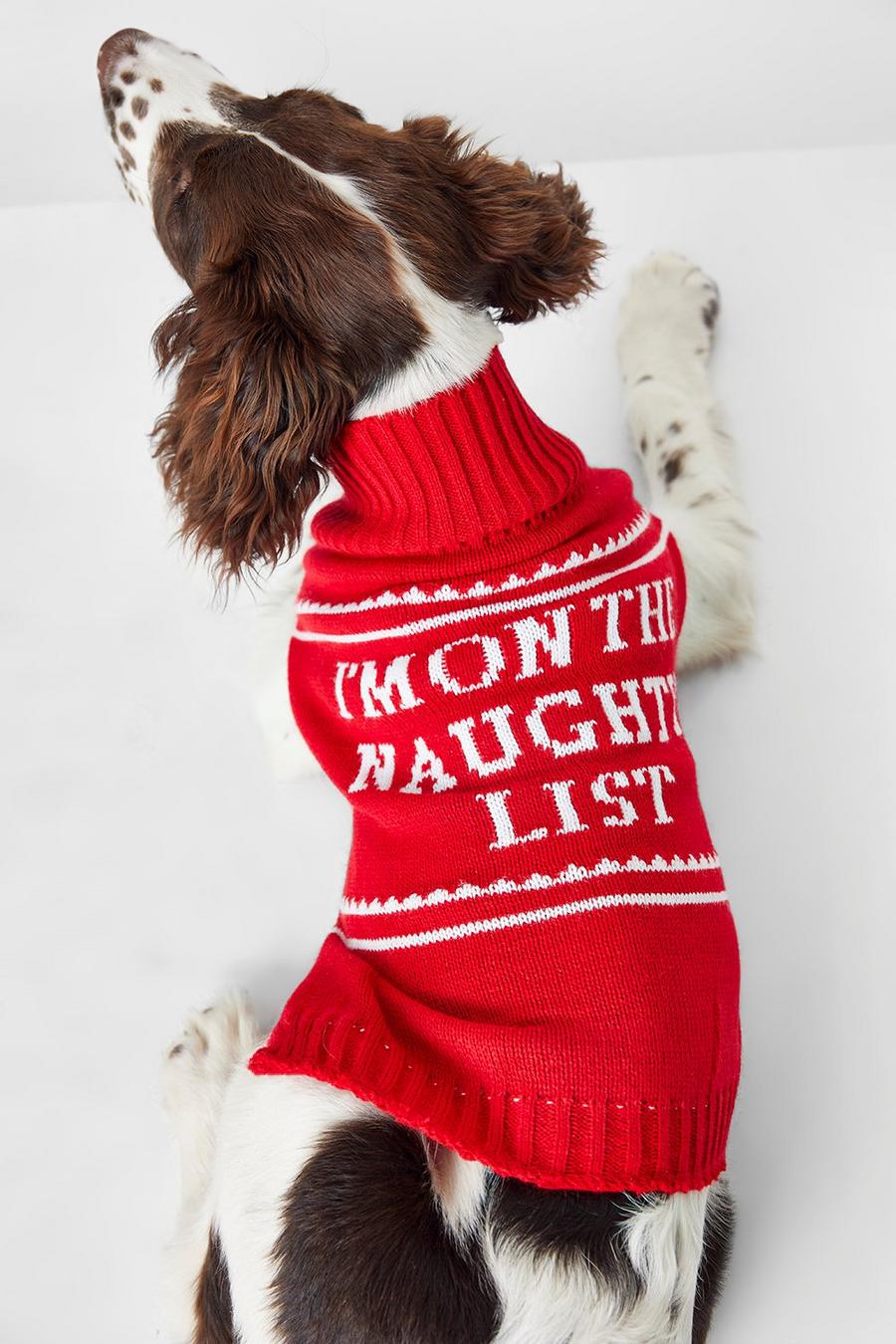Red rosso Naughty List Slogan Dog Christmas Jumper