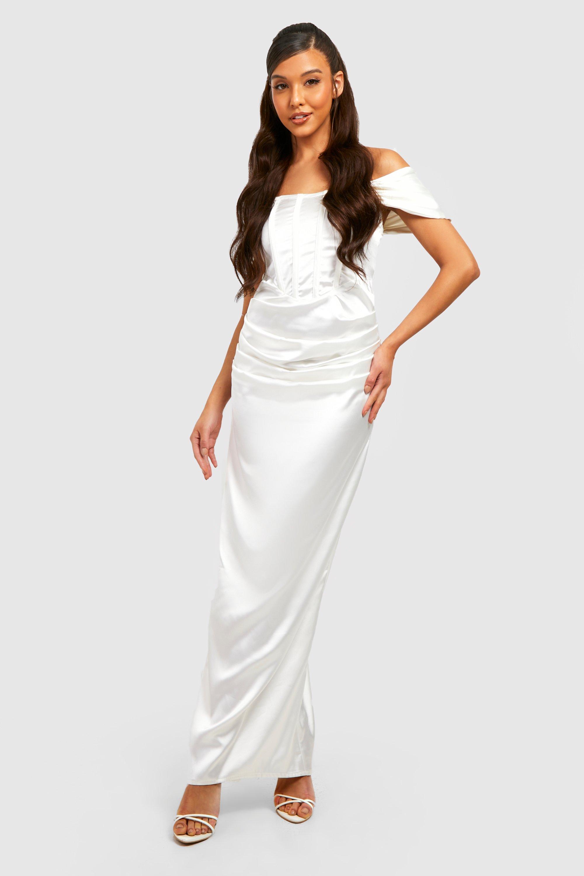 Satin Corset Drape Sleeve Maxi Dress