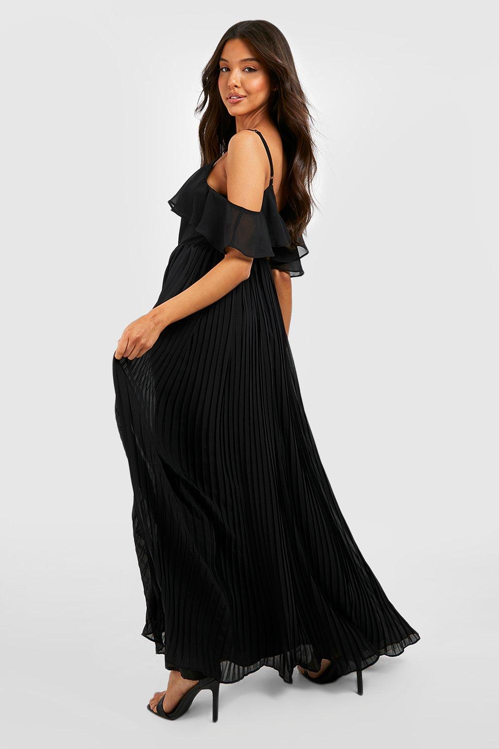 Cold Shoulder Pleated Chiffon Maxi Dress boohoo AU