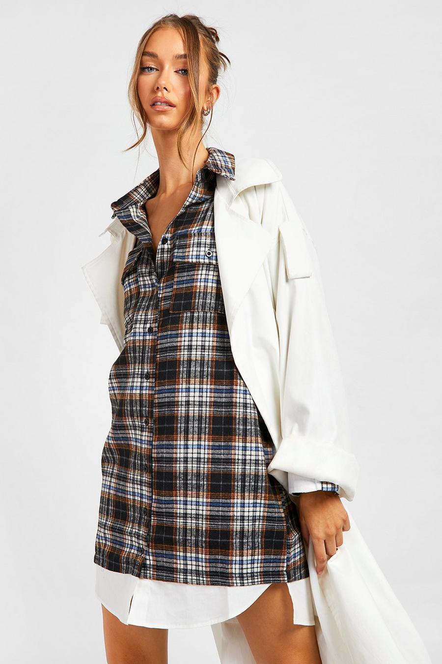 Black 2 In 1 Checked Shirt Dress image number 1