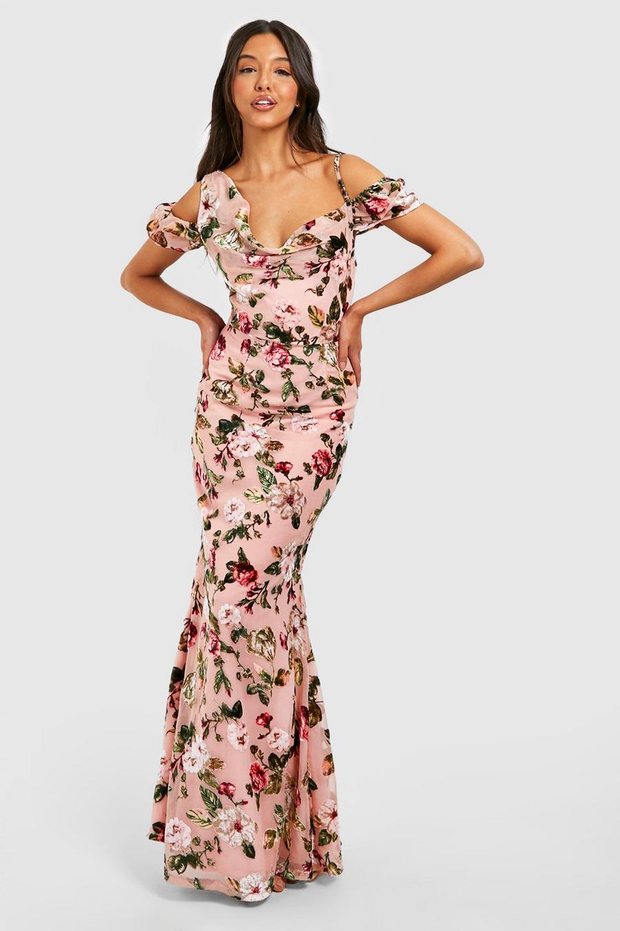 Soft pink Devore Cold Shoulder Maxi Dress image number 1