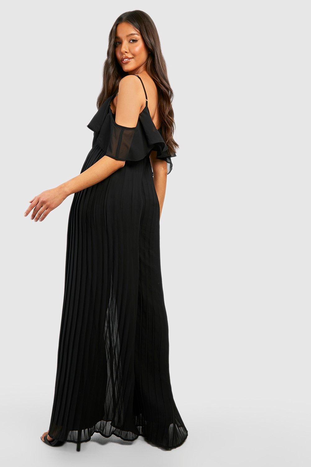 Overlay embellished strappy cheap cold shoulder black jumpsuit