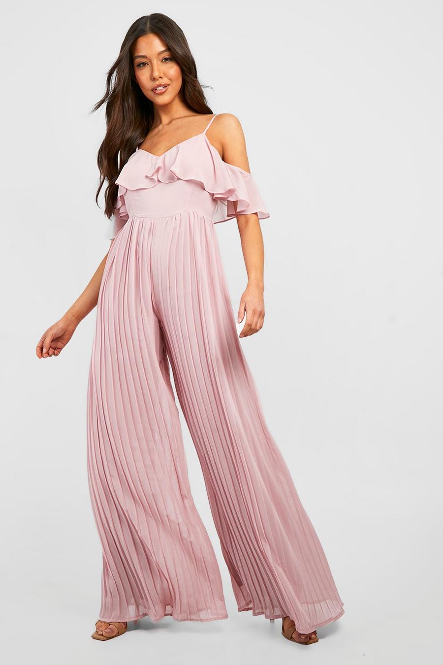 Soft pink Pleated Chiffon Wide Leg Jumpsuit image number 1