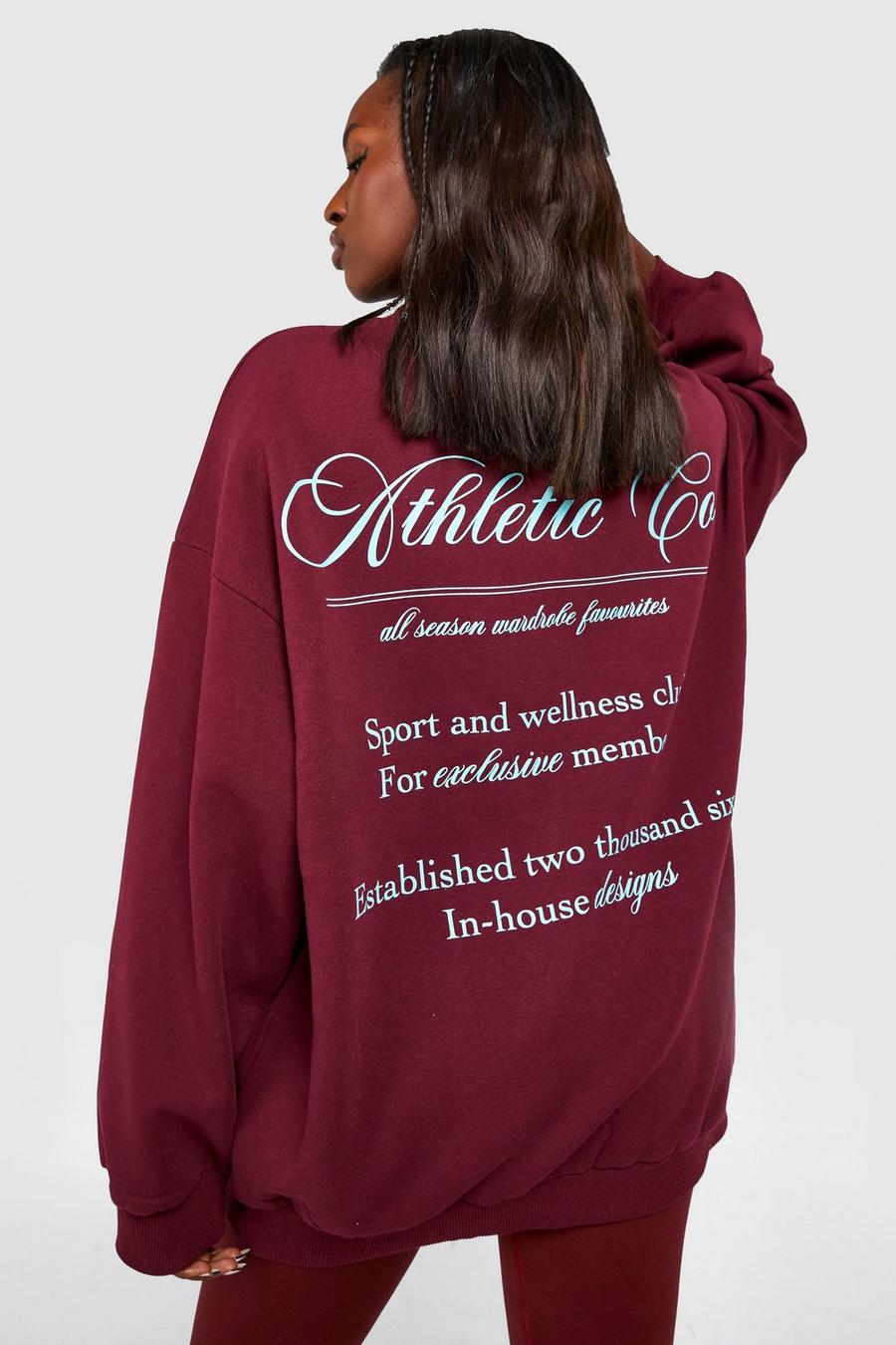 Wine red Athletic Back Print Oversized Sweater image number 1
