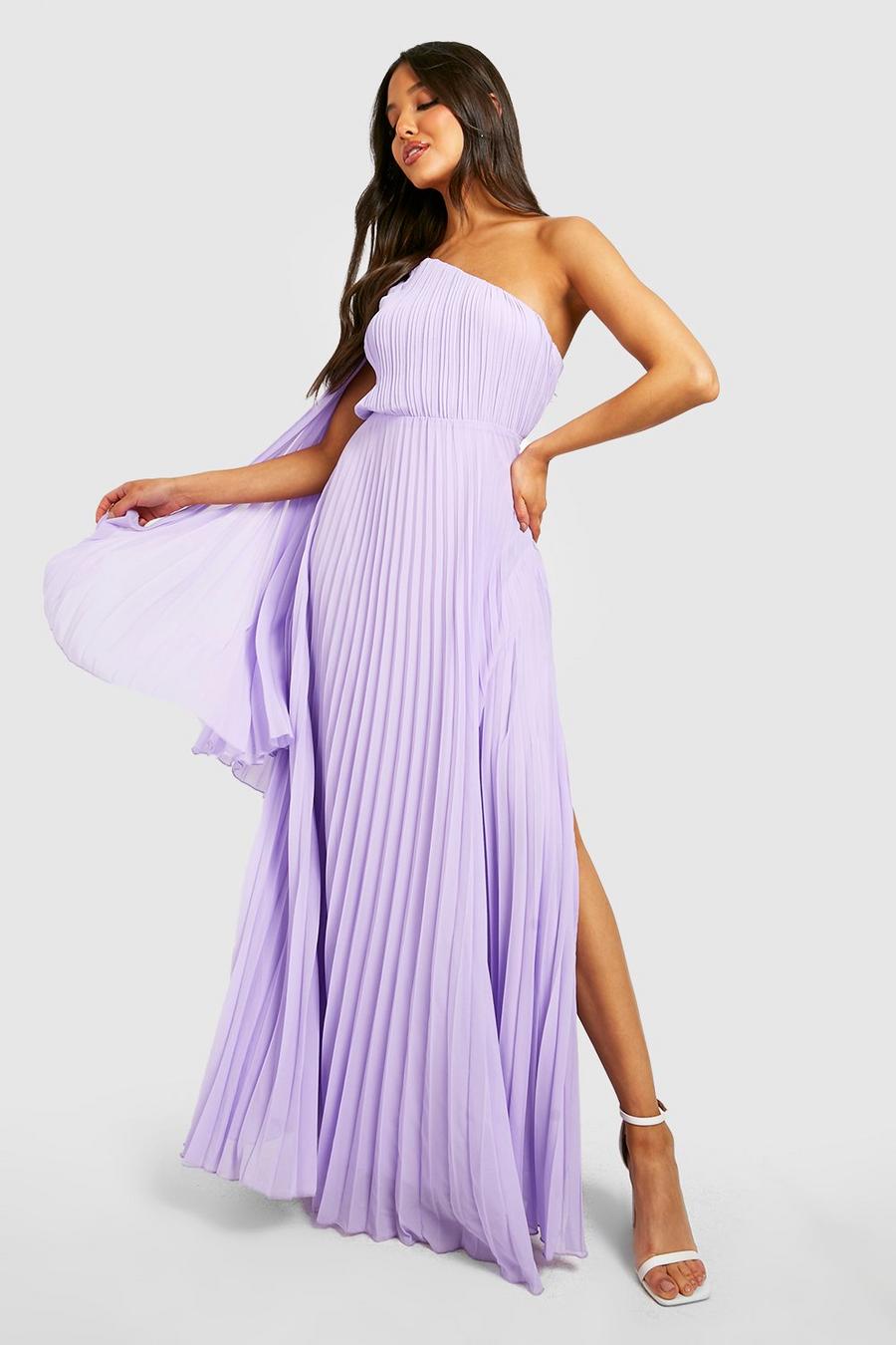 Lilac purple Pleated Chiffon Asymmetric Maxi Dress